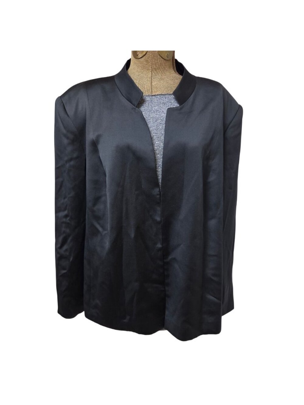 Talbots Woman Petites Jacket 20W Black Collarless Blazer Career Plus Size Lined